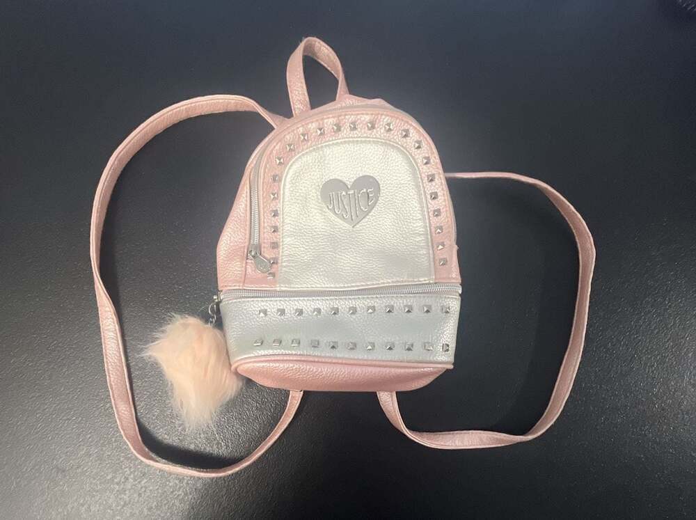 Justice Pebbled Studded Pink and Silver Mini Backpack